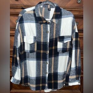 Shein Curve Plus Plaid Print Pocket Front Drop Shoulder Shirt 23” P2P